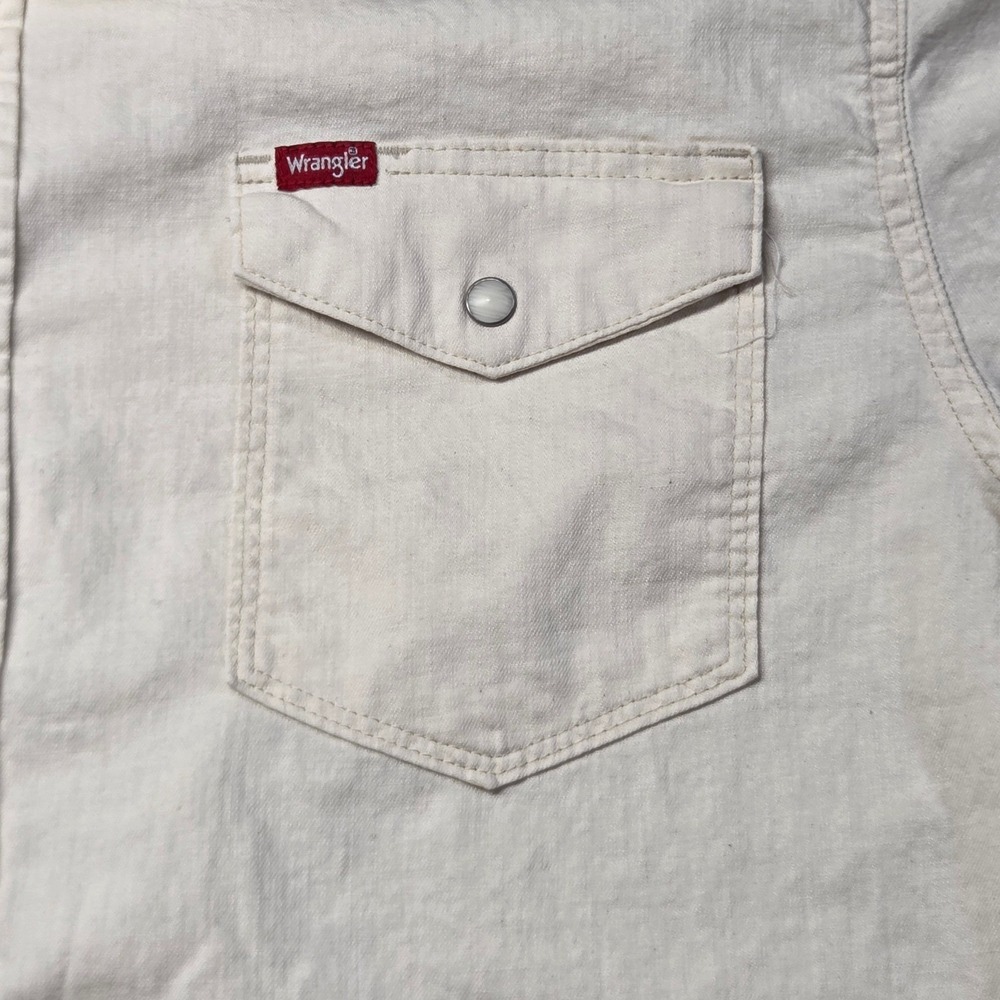Wrangler Mens Western Snap Shirt Off White Cream Cotton Long Sleeve Large - Picture 6 of 15